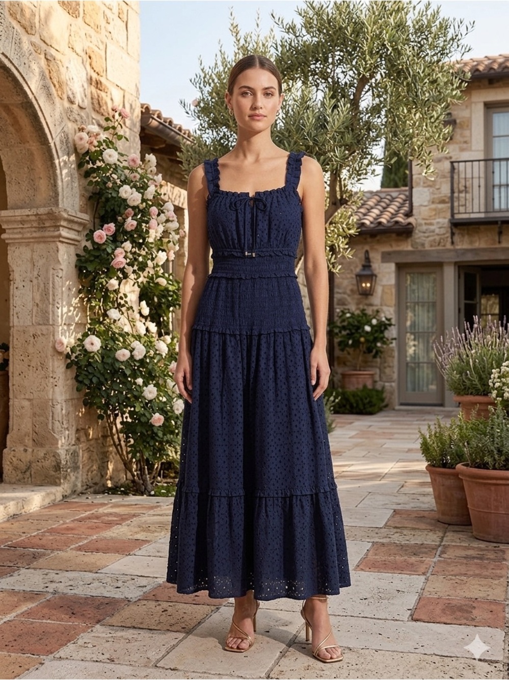 New Elie Tahari Eyelet navy blue Dress